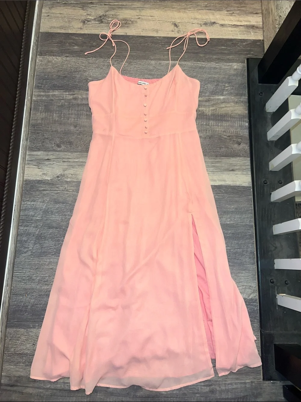 NWT Abercrombie Pink Tie Strap Button Front Maxi Dress Size Large